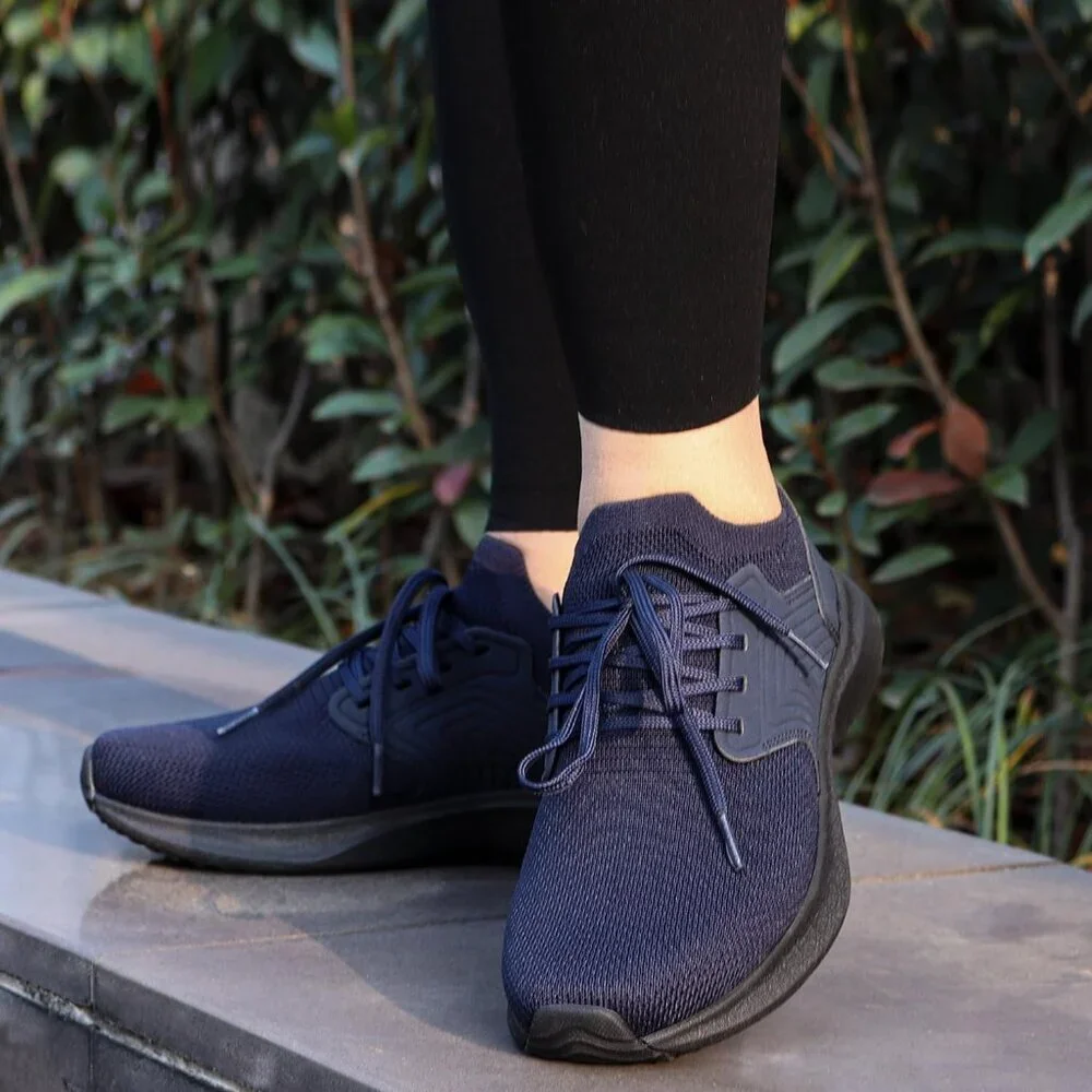 Women's Athletic Running Sneakers Shoes Navy Blue Low Top Lace-Up